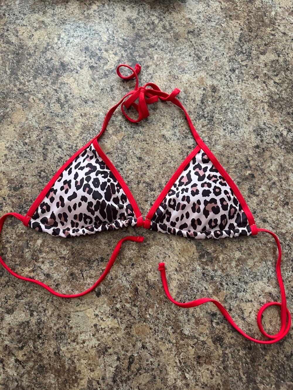 SHEIN Red Trim Leopard Triangle Bikini Top